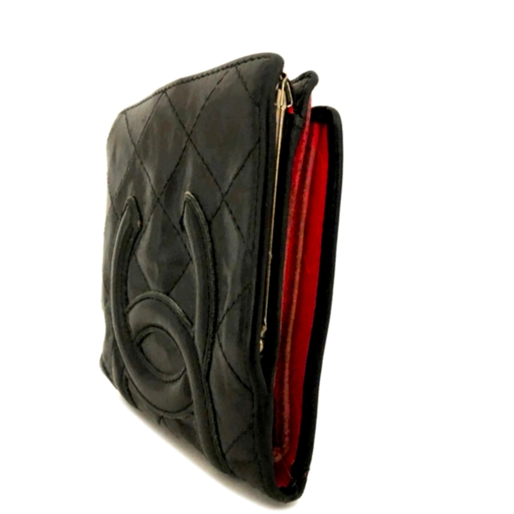 Chanel Black & Hot Pink Combon Lambskin Compact Bifold Wallet (GOOD)COA✨️🖤💕✨️ - Picture 3 of 9